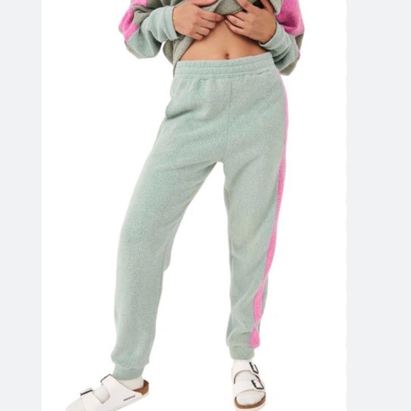 Intimately Free People Fleece Joggers In Valley Girl Combo Green Size Small - Picture 2 of 12